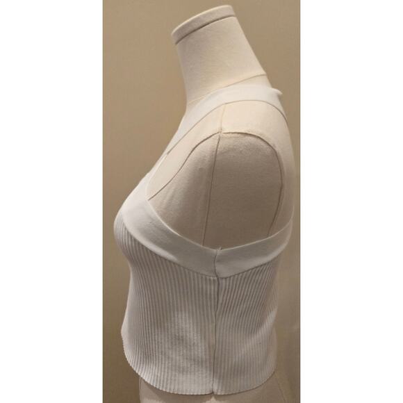 Sincerely Jules Ribbed Knit Halter Top Criss-Cross Neckline Cropped White XL - Picture 3 of 9